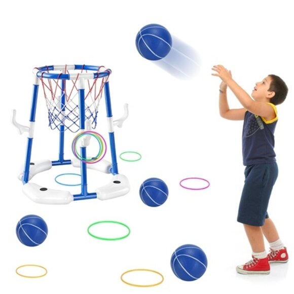CoolWorld Summer Pool Basketball Hoop Toy Set With 4 Basketballs 4 Circles Pump - Picture 5 of 6